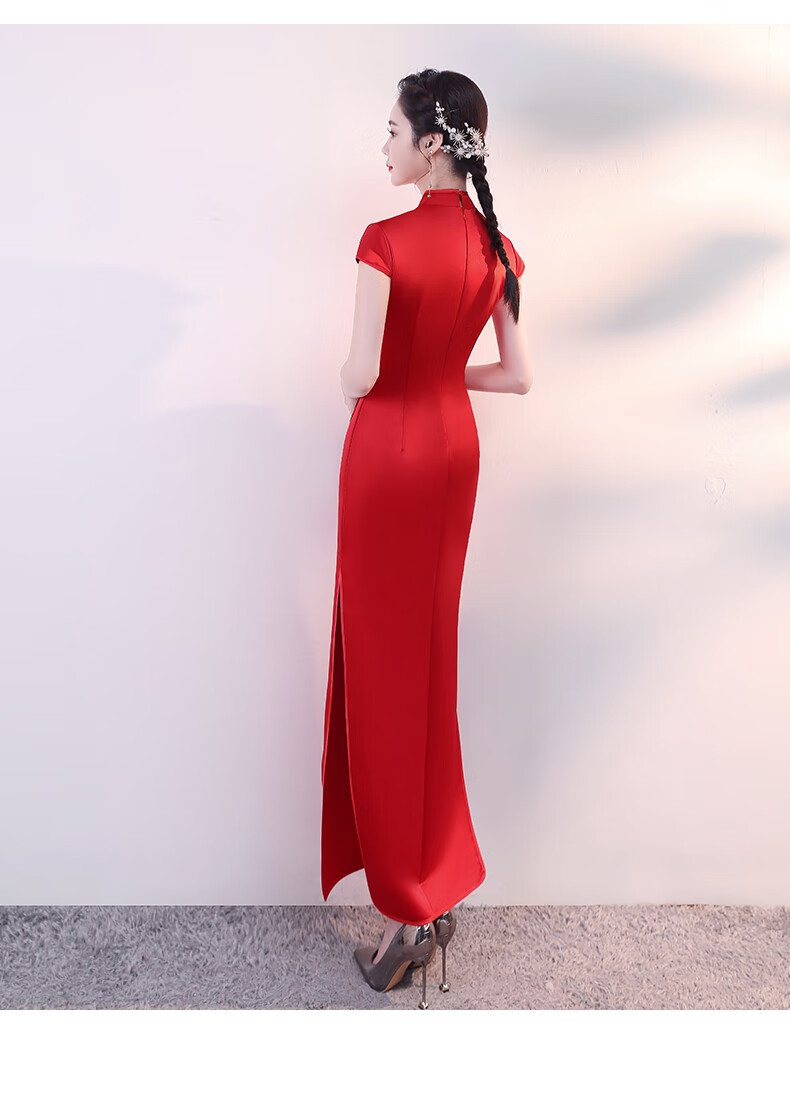 礼仪小姐服装旗袍迎宾服颁奖礼服高端走秀演出中国风红色回娘家女长款