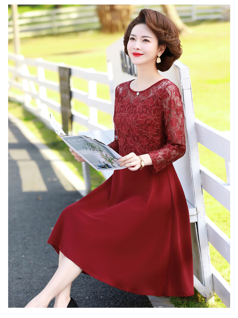 女装春装妈妈连衣裙春秋新款结婚宴礼服中年人洋气中长裙4050岁气质
