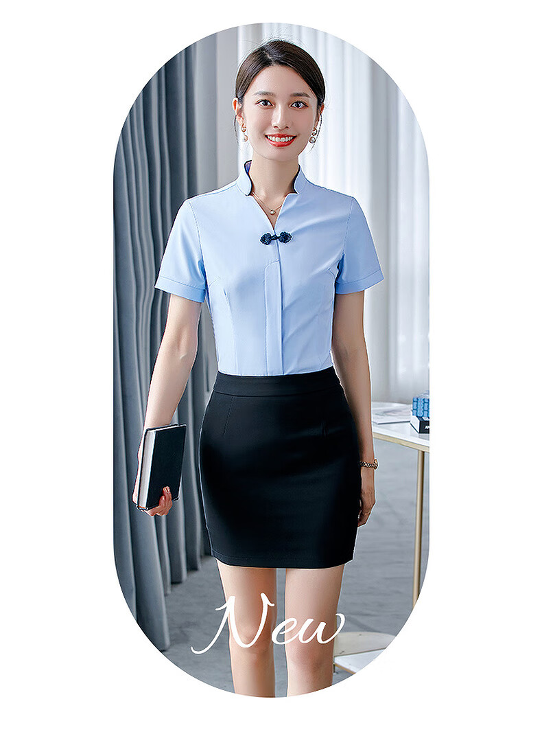 五星酒店服务员工作服夏装短袖白衬衫女夏季薄款气质大码白色职业衬衣