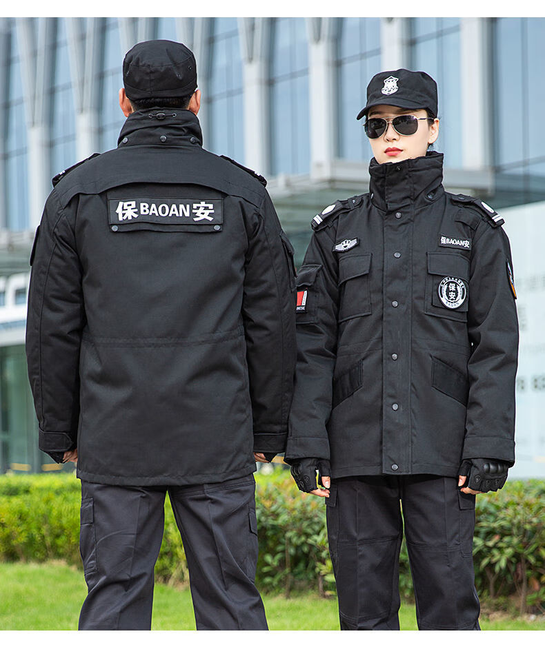 保安服2021秋冬新款保安服冬装套装男棉衣黑色作训服加厚大衣男特训