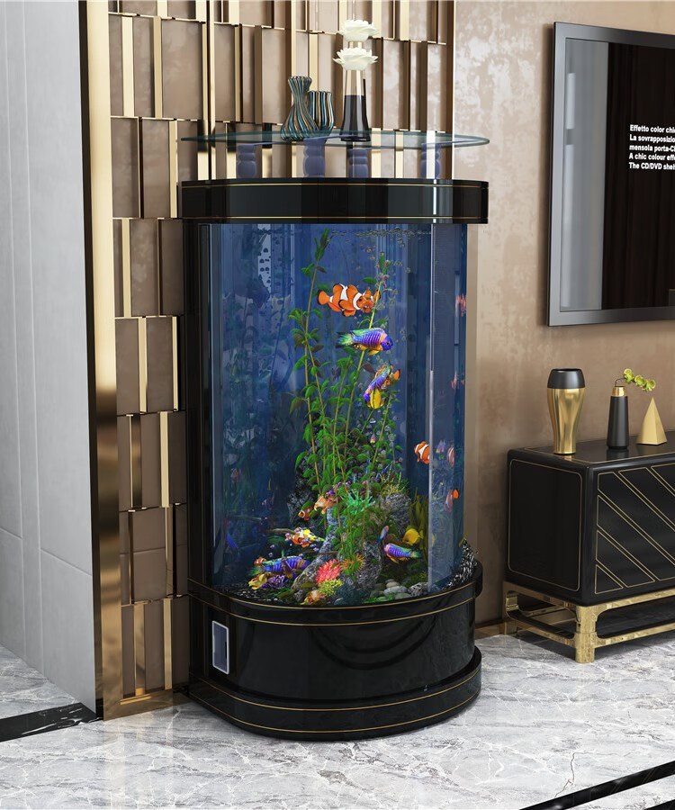 轻奢半圆弧形鱼缸客厅家用落地中小型生态水族箱办公室玻璃金鱼缸轻奢