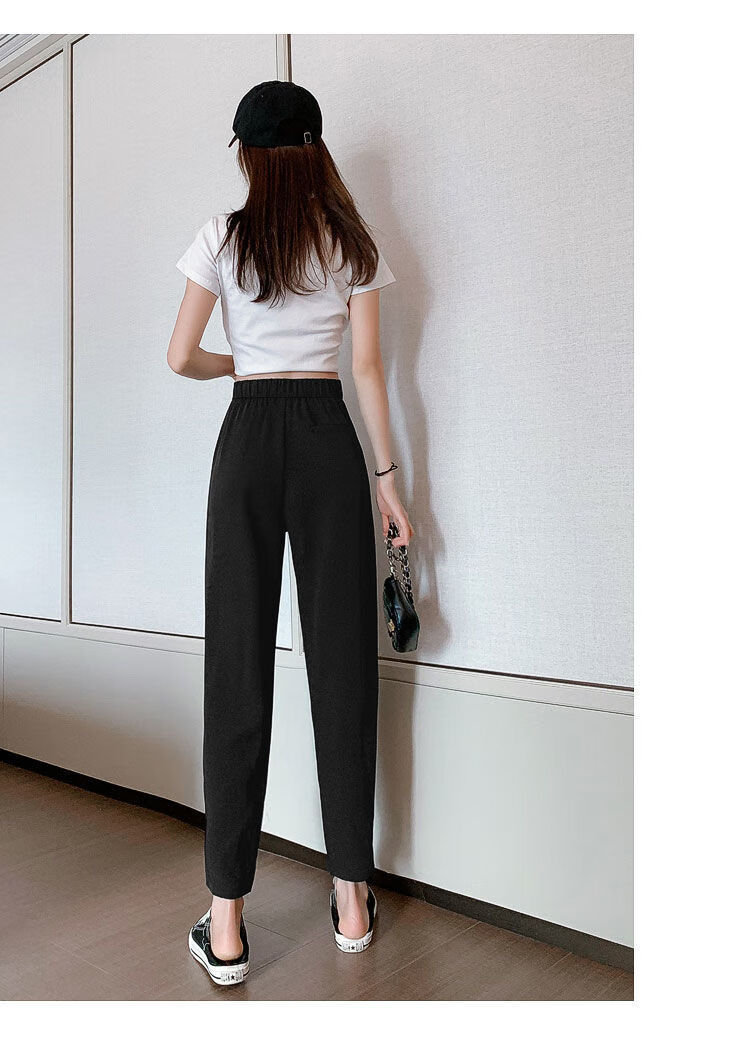 女装新款西装裤子女垂坠感九分哈伦裤高腰老爹裤休闲萝卜裤宽松显瘦