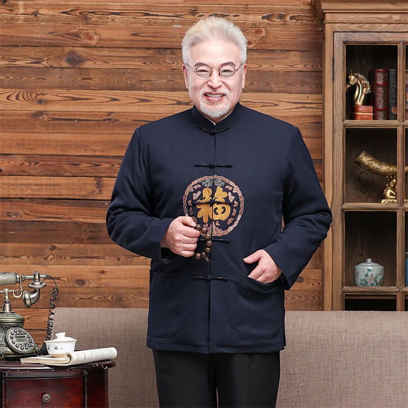 啄木鸟男装秋冬季唐装男老人季外套中老年爸爸棉衣中国风加厚加绒爷爷
