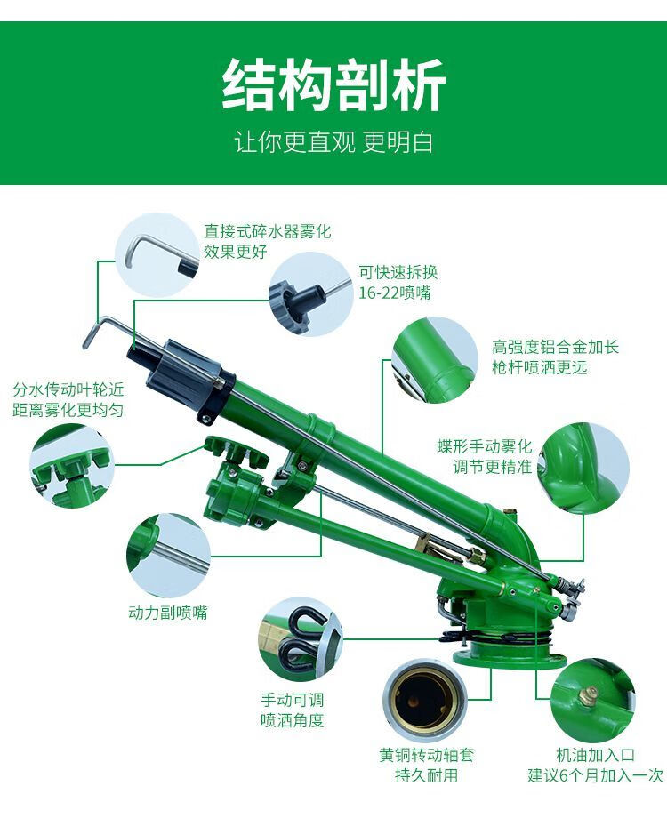 浇地喷枪喷灌浇水农用灌溉除尘抗旱涡轮涡杆自动旋转高压喷头40涡轮加