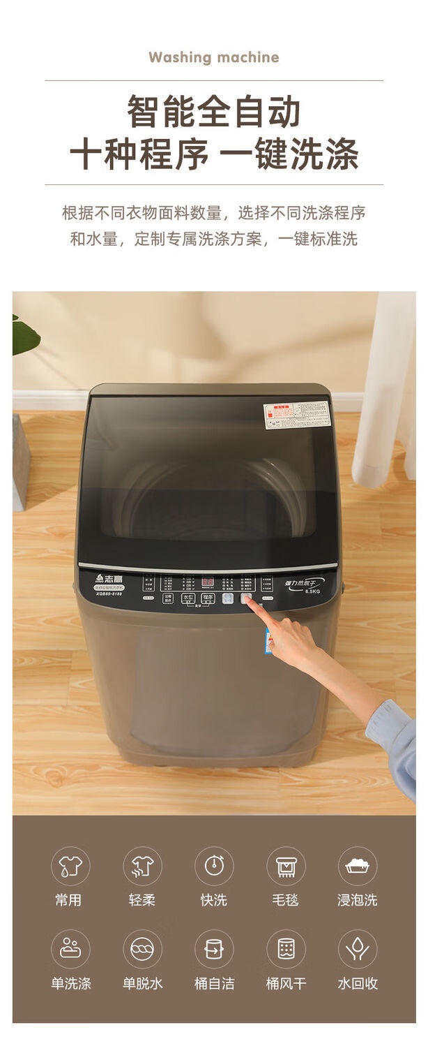 志高全自动洗衣机家用小型宿舍迷你大容量甩干脱水洗衣机obowai80kg