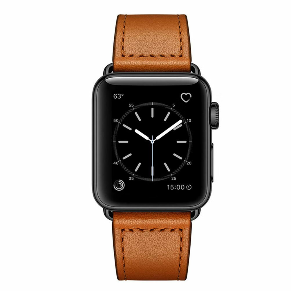 琅清apple watch苹果手表牛皮表带反扣设计iwatchse/7/6/5/4/3/2代