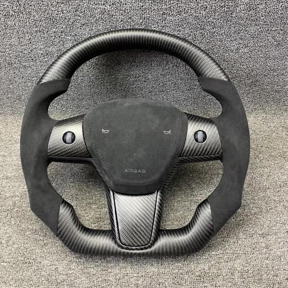 适用于特斯拉毛豆3 model3 yoke碳纤维方向盘改装运动平底总成 置换