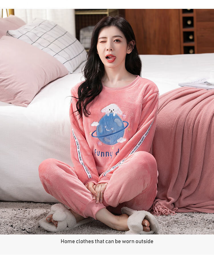 冬季新款睡衣加绒加厚2021冬季女睡衣加厚法兰绒少女学生珊瑚绒睡衣