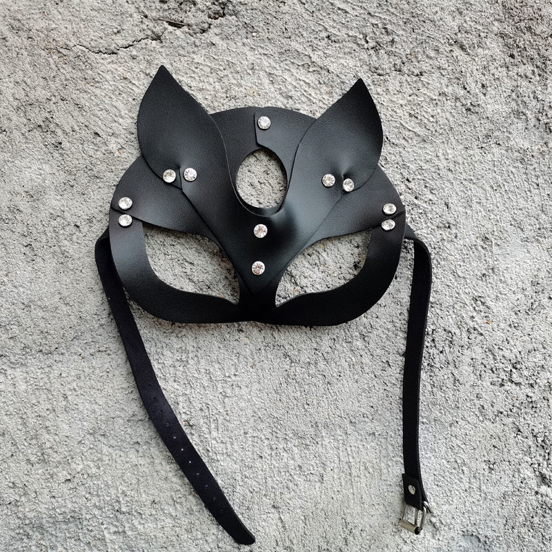 时光巷陌皮革猫女面具哥特性感黑色面罩自拍摄影道具万圣节cos猫耳朵
