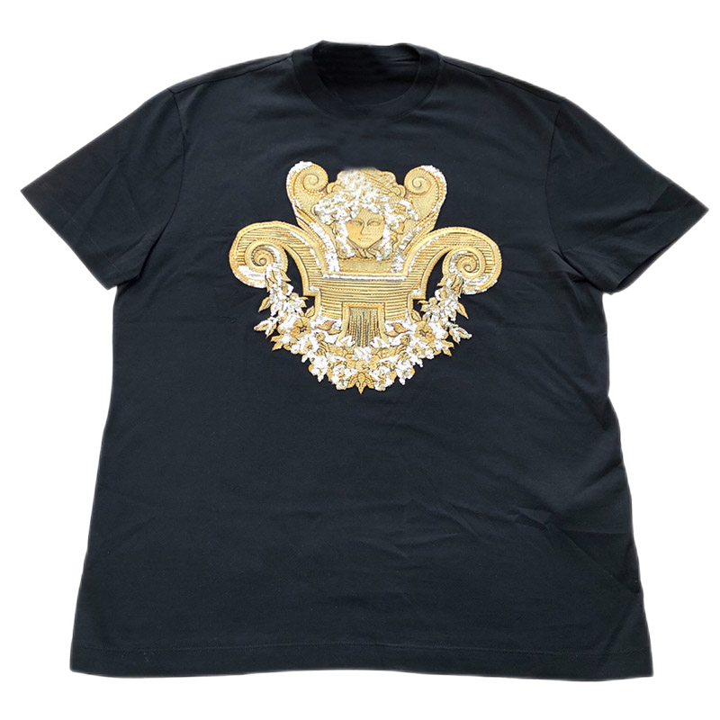 versace范思哲黑色刺绣闪片美杜莎男士短袖t恤bi礼物黑色m