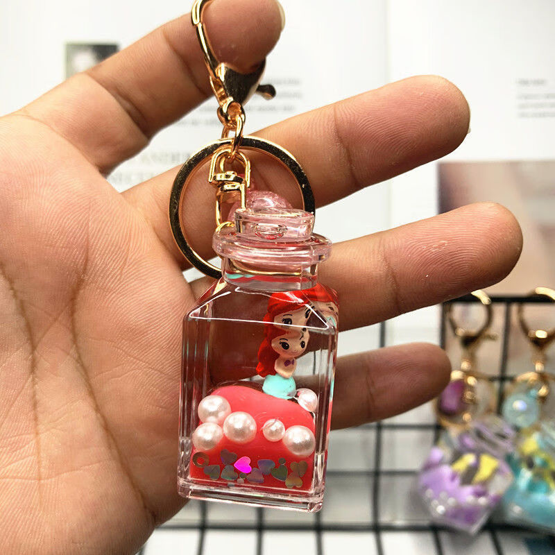60创意少女心公主入油液体流沙漂浮瓶钥匙扣流沙挂件挂饰礼品艾优