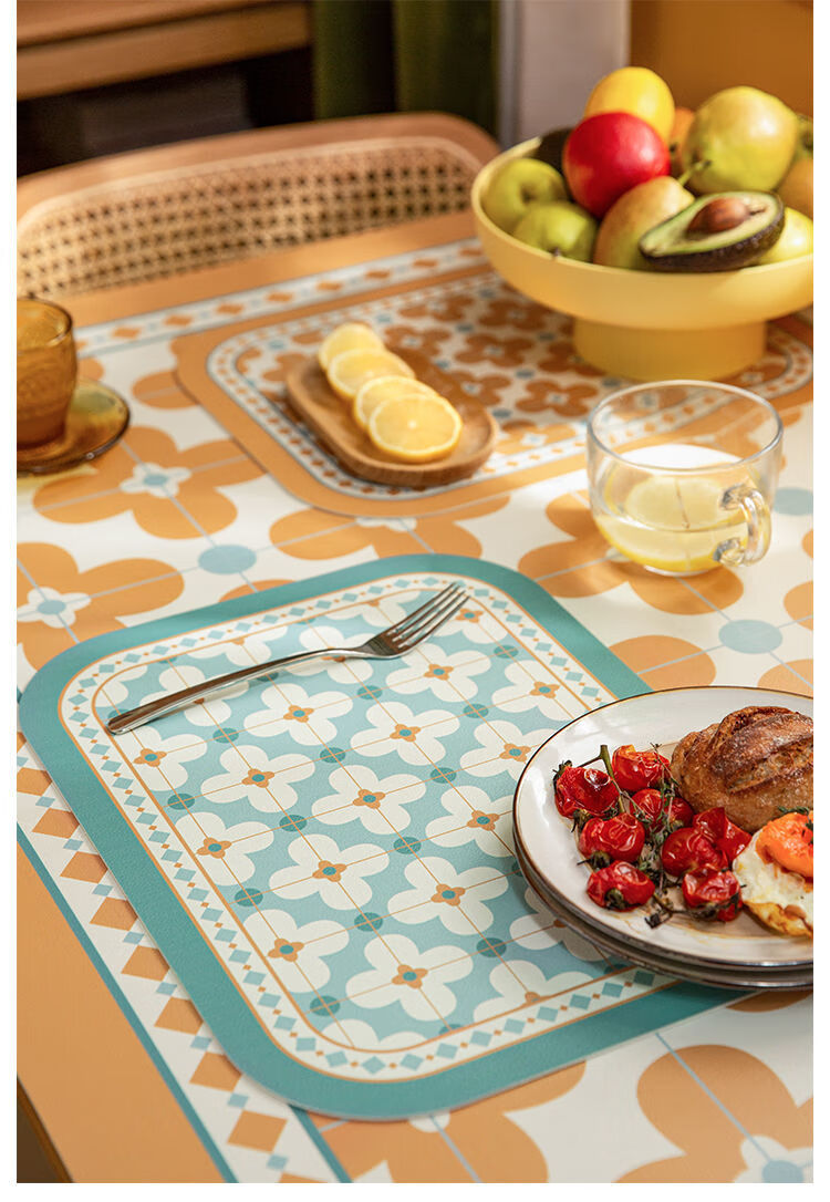 爵杰ins花砖西餐垫皮革餐垫防水防油隔热防烫餐盘碗垫锅垫餐桌垫装饰