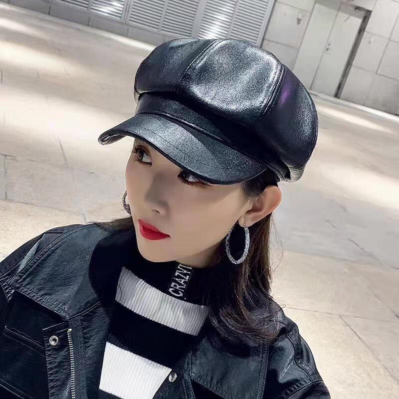 恒源祥特价捡漏旗舰官方店秋冬季新款八角帽保暖帽皮质帽子女帽子秋冬