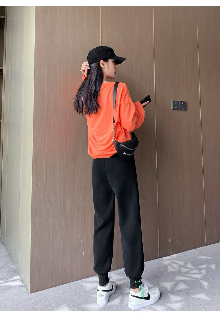 小个子加绒加厚八分哈伦裤女士矮个子保暖长裤秋冬150运动裤女宽松