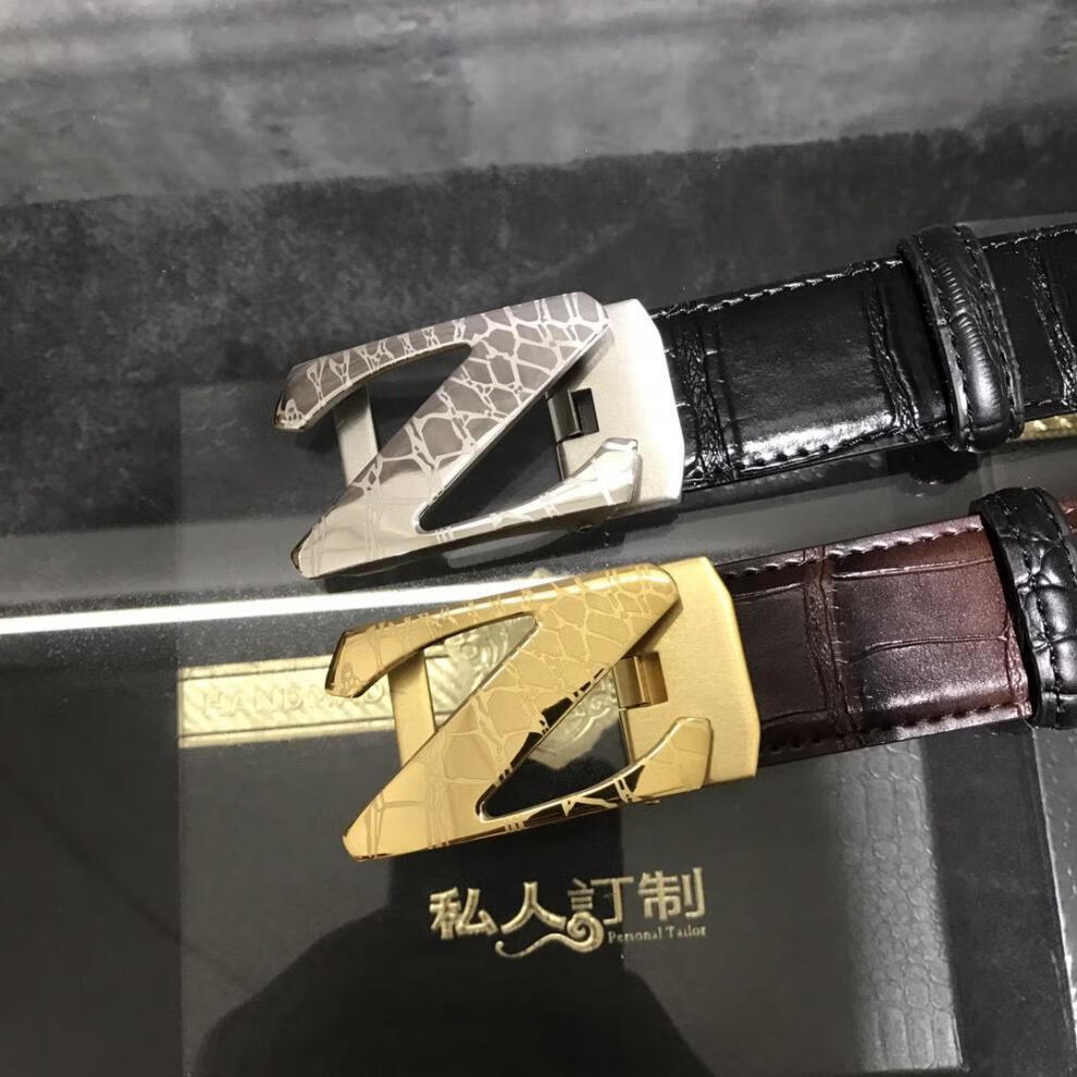 老鹰头 实心纯铜扣头 皮带 腰带 鳄鱼纹 牛皮 潮男 黑色 平滑扣 黑皮