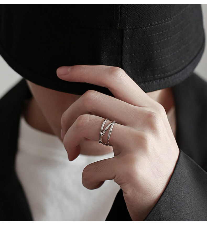 老品牌凤祥云款戒指男银单身戒指男潮个性ins韩版开口单身戒港风叠戴