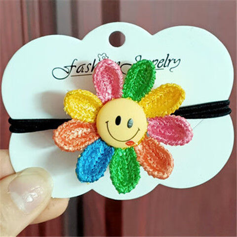 可爱儿童太阳花朵高弹力发圈宝宝皮筋不伤发针织笑脸头绳女孩头饰 太