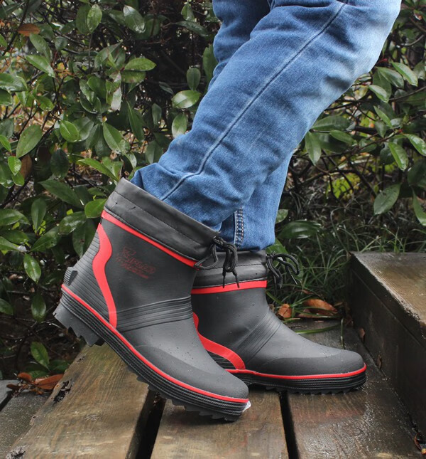 爱韬雨靴男加绒短雨鞋士中筒防滑防水橡胶钢头防砸劳保秋冬保暖钓鱼