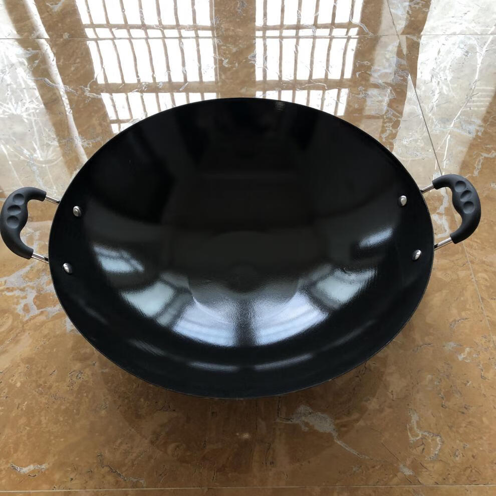 准新上海福如炒锅双耳搪瓷炒菜锅无涂层不生锈精铁锅适用燃气灶上海锅