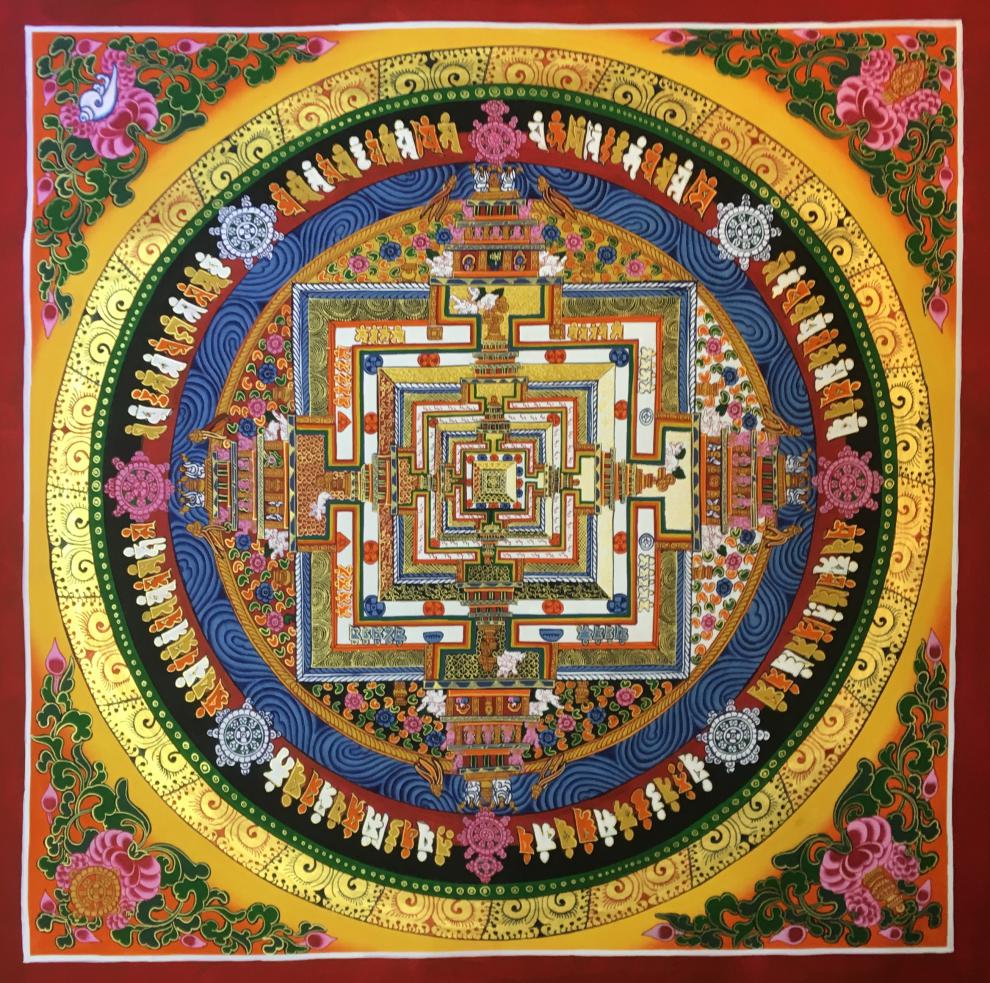手绘唐卡装饰画 尼泊尔手绘唐卡时轮金刚坛城唐卡70*70厘米坛城唐卡