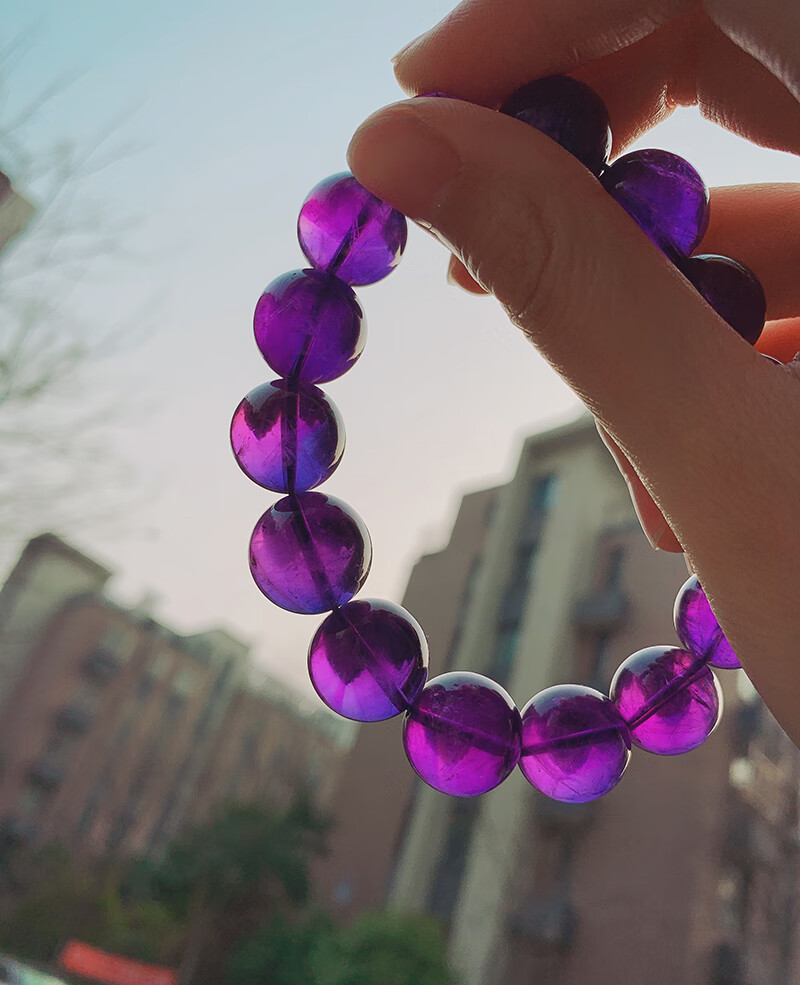 浓郁神秘紫紫气东来乌拉圭紫水晶手链精品高货双色16mm