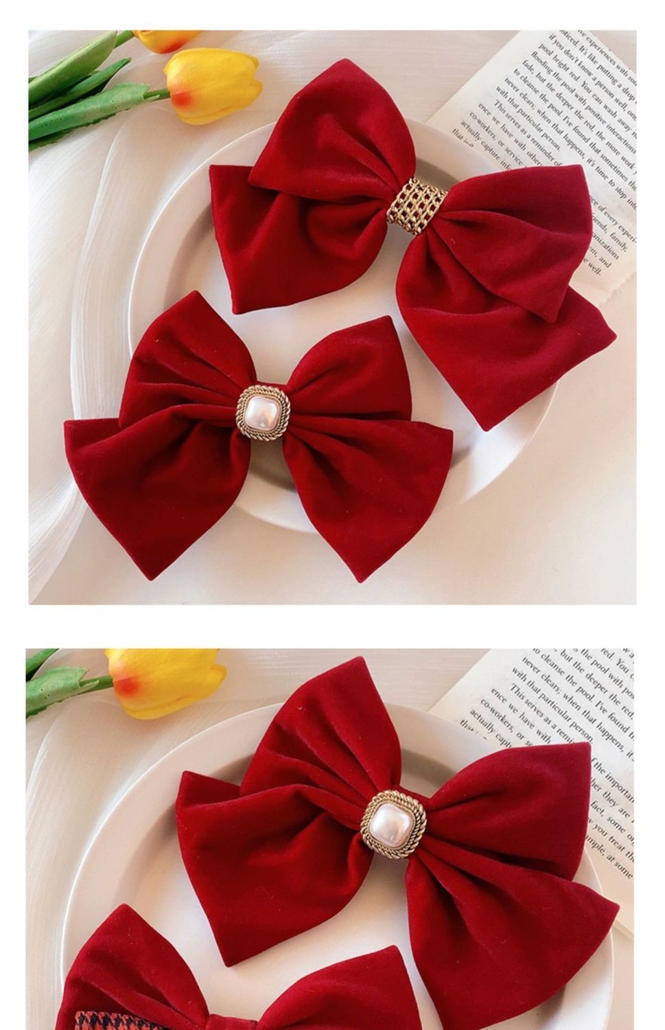 默研红色丝绒大蝴蝶结头饰新年过年儿童网红头绳发圈发夹女后脑勺发绳