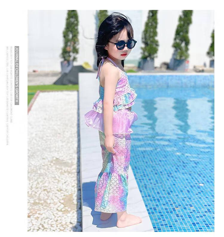 美人鱼尾巴硅胶女童泳衣夏公主四五岁美人鱼尾巴比基尼三件套儿童泳衣