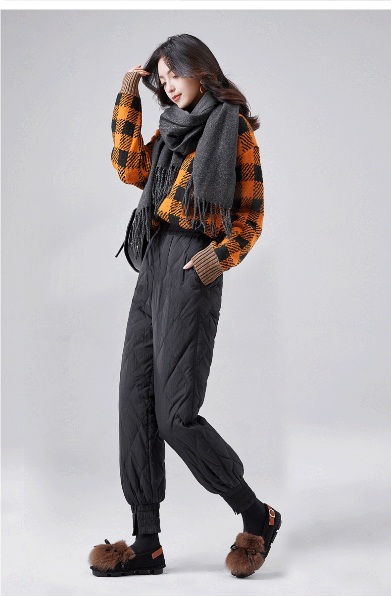 挽巷裤女外穿2021年新款高端时尚宽版高腰白鸭绒加厚保暖棉裤冬季黑色