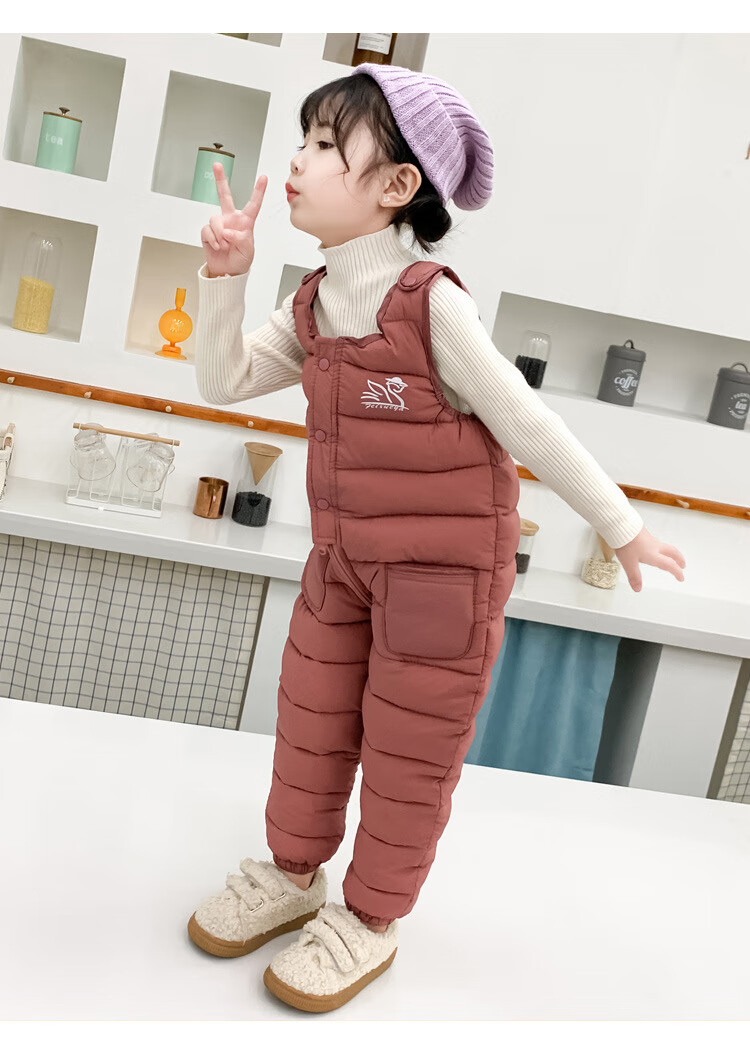 fmzxg秋冬季新品儿童棉裤婴幼儿可开档连体裤加厚中小童宝宝背带裤 皮