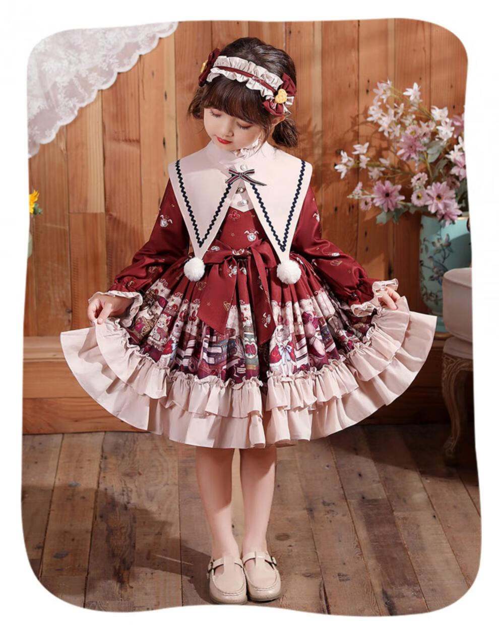 女童连衣裙洛丽塔加绒冬装洋装公主裙儿童装裙子圣诞节衣服秋冬款拉