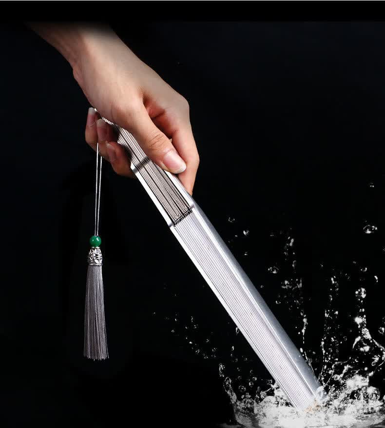 机械感折扇 铝合金扇子男金属骨古典中国风功夫礼品铁折扇夏汉服洒金