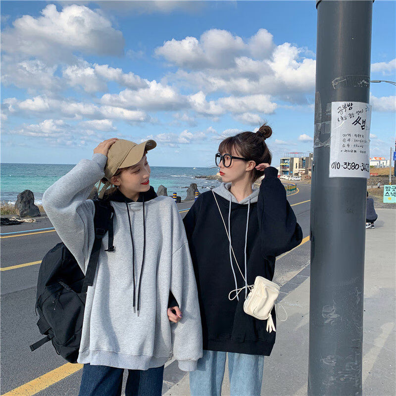 闺蜜装韩版学生二人姐妹装两人冬季三人秋季加绒四人初中生卫衣女杏色