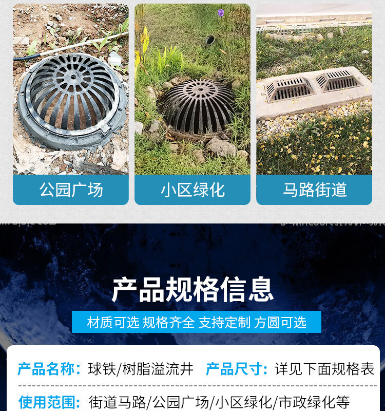 树脂复合球墨铸铁smc溢流井盖圆形方形雨水收集井渗透海绵雨水口定制