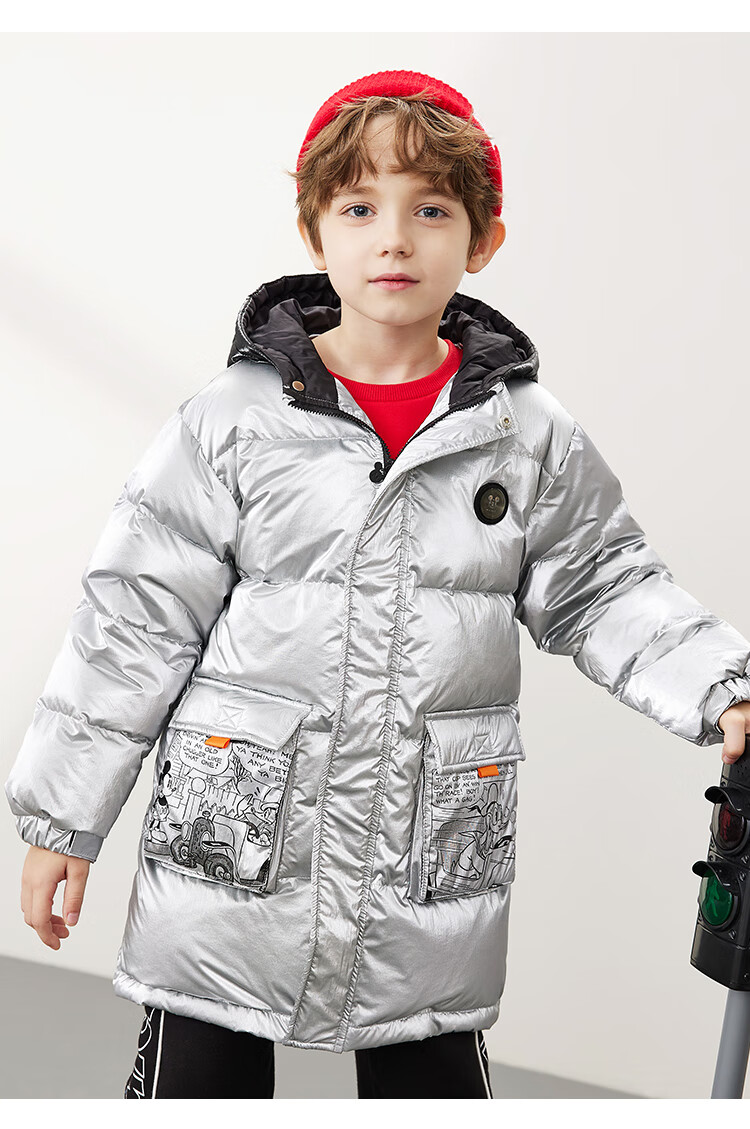 迪士尼童装男童中长款羽绒服儿童厚外套宝宝冬装2021新款洋气反季150