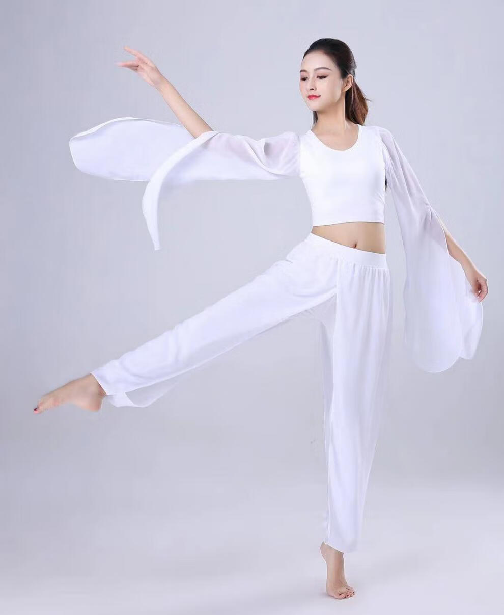 雪纺纱裤瑜伽舞蹈女舞韵女神单纱裤演出活动莫代尔仙气飘逸白色s