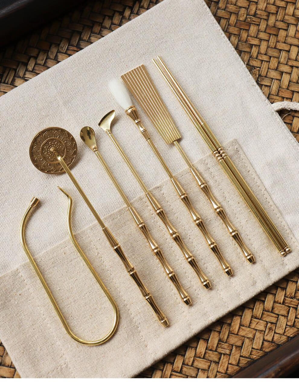 香道工具七件套升级加厚 纯铜香道套装用品工具勺铲灰押打篆空熏隔火