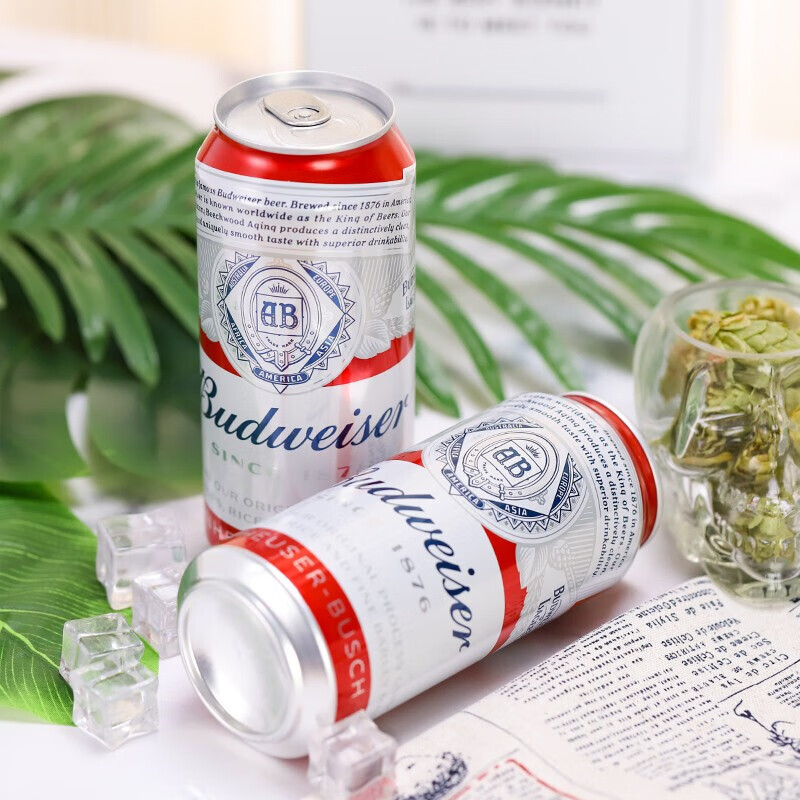 百威啤酒budweiser经典醇正 淡色拉格黄啤酒 整箱装 12罐装红罐【图片