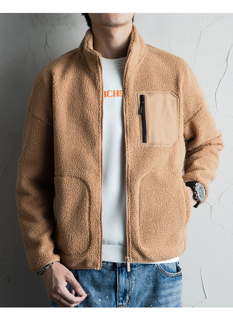 摇粒绒外套男2021冬季新款羊羔绒外套男士休闲加厚抓绒衣秋冬季外套