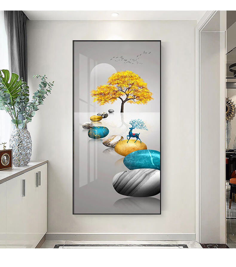 玄关装饰画竖版入户过道走廊尽头壁画现代简约客厅进门挂画石来运转a