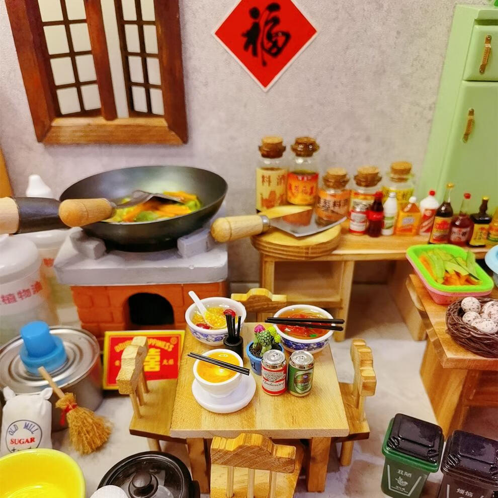 抖音迷你小厨房小小万迷你真煮厨房mini厨具全套真实做饭微缩儿童