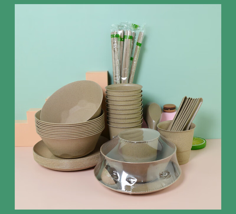 酒店一次碗筷可降解 户外稻壳可降解一次性餐具碗筷盘勺杯婚宴酒席
