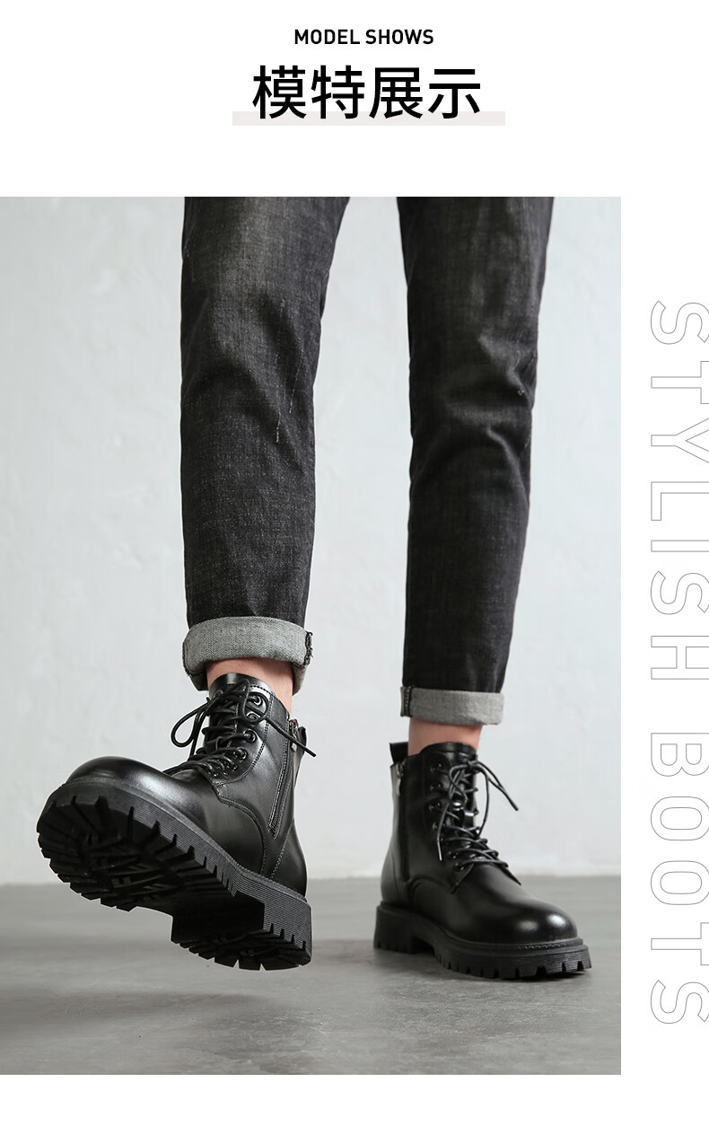 回力马丁靴男英伦风中帮潮鞋子秋冬棕色复古机车高帮男生工装靴子黑色