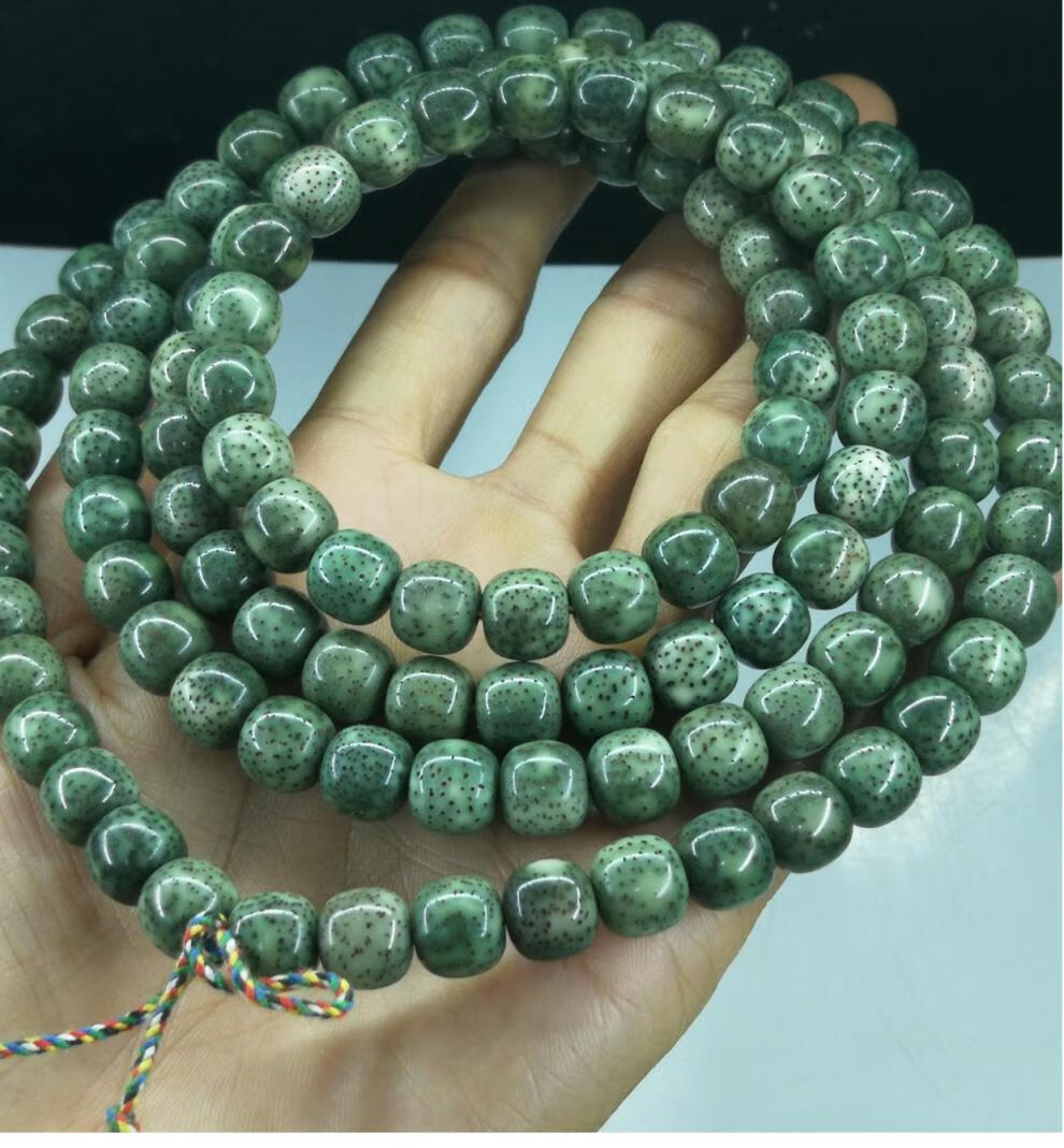 【帝王绿】星月菩提海南绿幽灵石玉料108颗原生态满绿绿收藏男女士