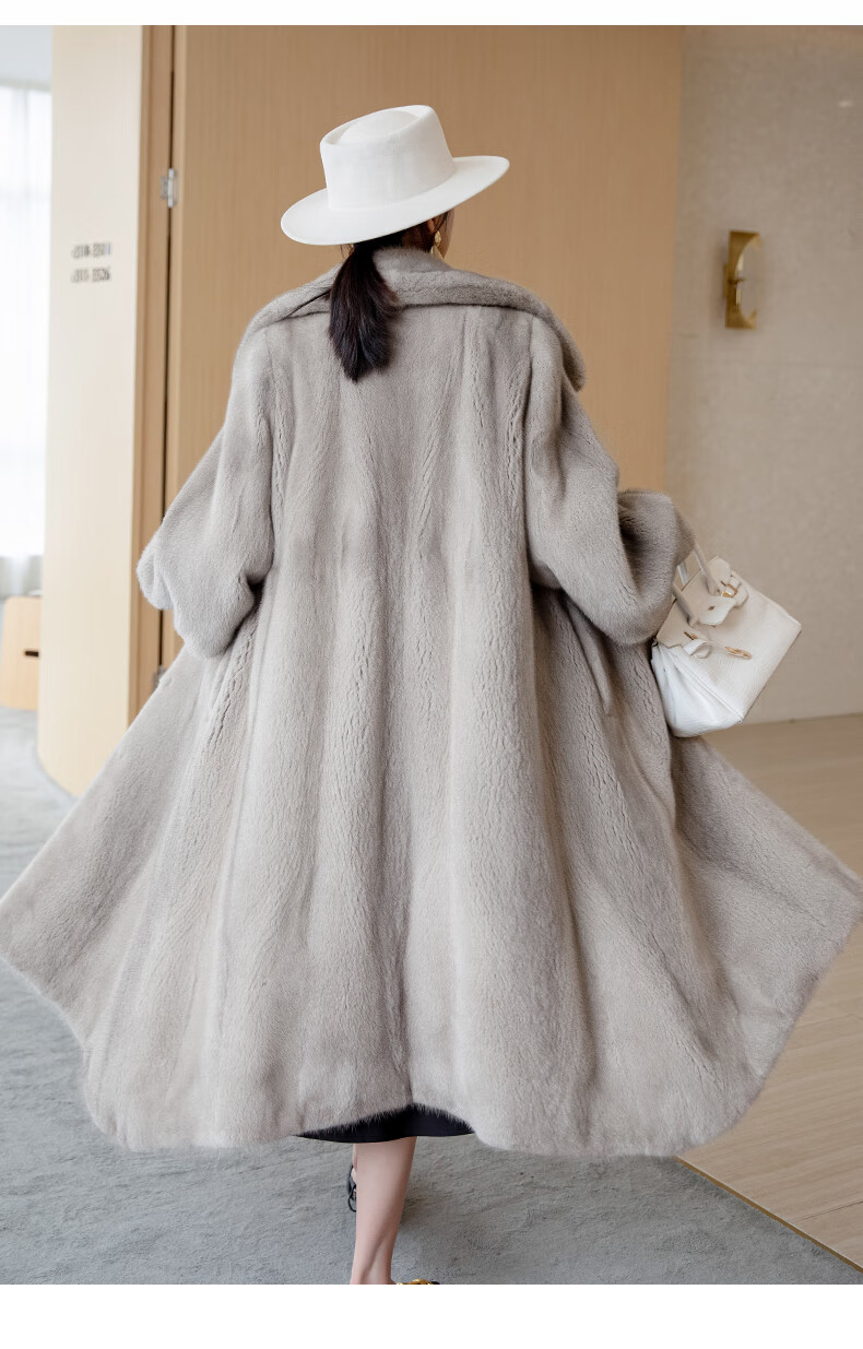 欧迪鸟品牌女装貂皮大衣女整貂长款年轻翻领水貂皮草外套 珍珠白 xl