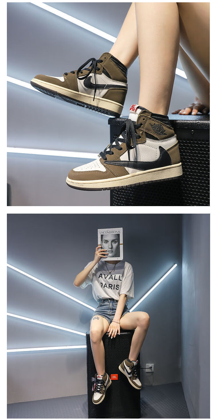 【官方旗舰】纯原aj1闪电倒钩鬼脸高帮鞋ts藤原浩白蓝黑aj男女鞋时尚