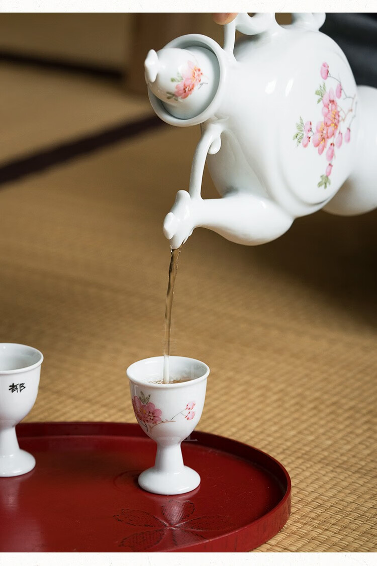 手绘水点桃花古风小酒杯复古清酒杯中国风小酒盅茶杯80年代老厂货启惺