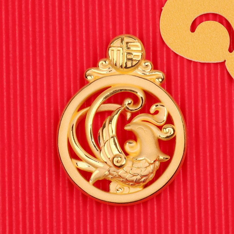 足金999吊坠情侣款 3d硬金龙凤黄金吊坠男女项链挂坠 4.