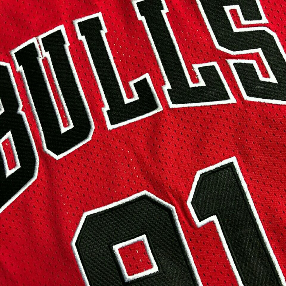 滕讯体育nba旗舰刺密绣公牛91号复古mn网眼红色球衣大虫罗德曼9798