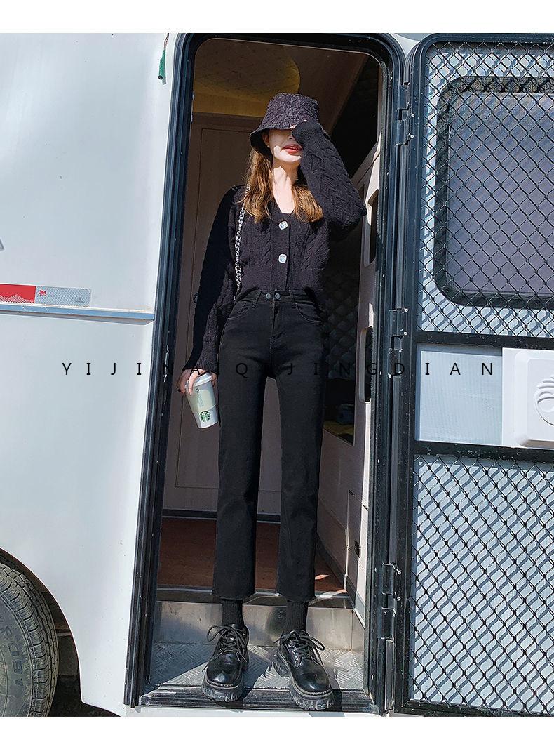 依锦艾蓝灰色牛仔裤女秋装新款高腰显瘦直筒裤宽松弹力烟管裤子秋冬加