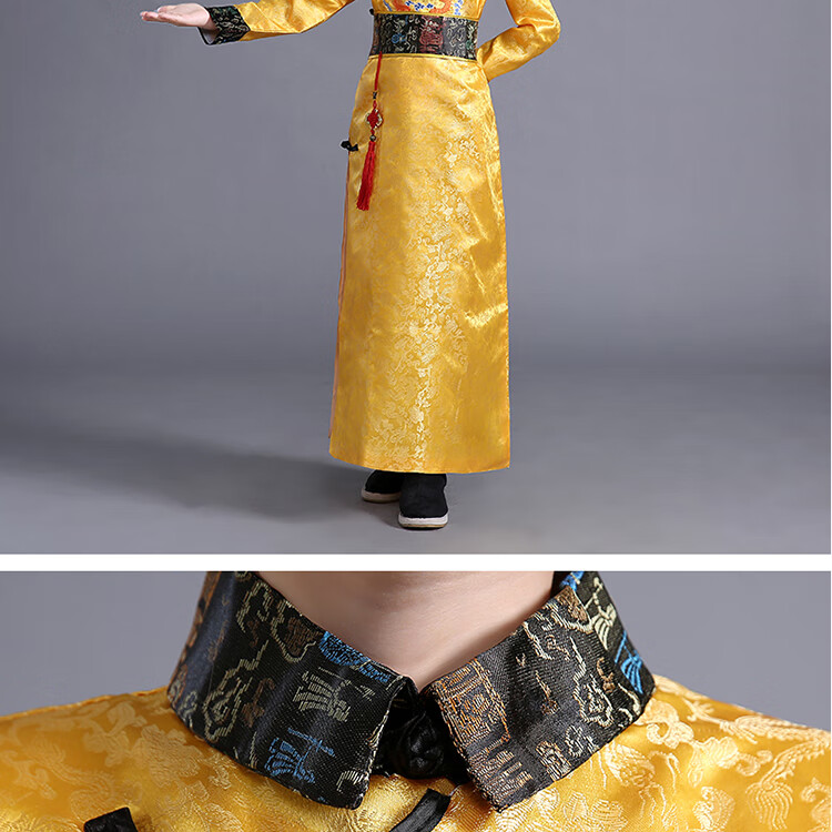 儿童清朝阿哥的衣服古童太子满族少爷服贝勒爷孩地主演出服定制款黄色